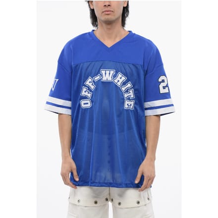 Geborduurd mesh voetbal T-shirt in blauw