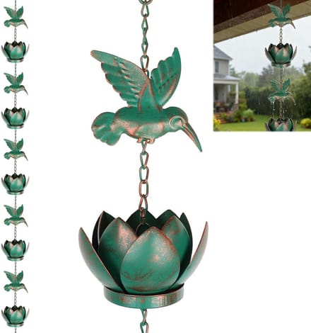 Regenketting - Waterafvoer - Tuindecoratie - Met vogels - 2.4 meter - Groen