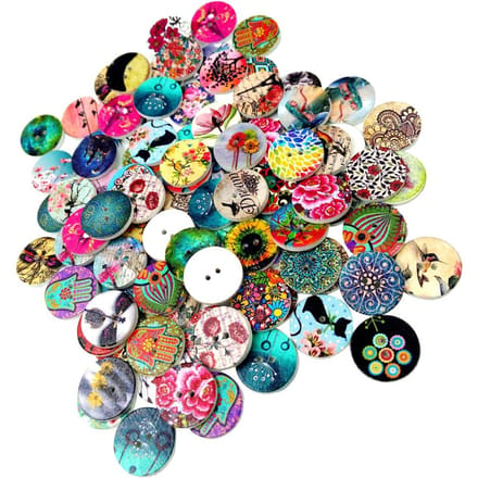 Boutons de couture peints en bois mélangé, 2 trous, artisanat, bricolage, Scrapbooking, 100 pièces