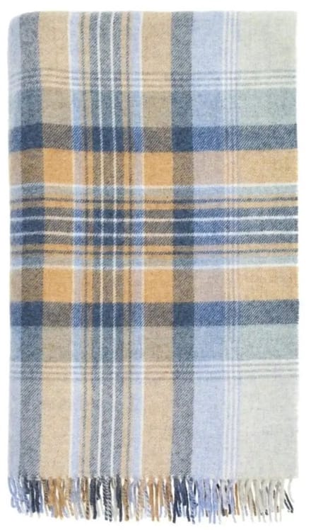 Plaid Kintyre Blauw - Shetland Lamswol - 140x185 - Bronte by Moon