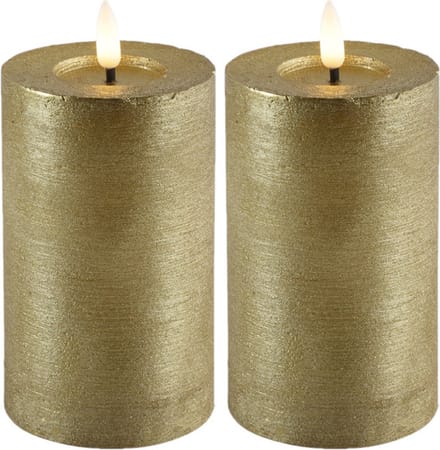 Countryfield Lyon LED kaarsen/stompkaarsen - 2x - goud - D7,5 x H12,5 cm - timer