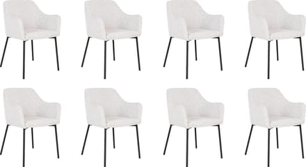 QUVIO Witte eetkamerstoelen Lima - Eetkamerstoel - Eetkamer stoelen - Eetkamerstoel met armleuning - Bouclé - Staal - Wit - Set van 8