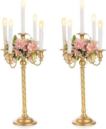 Set van 2 Grote Gouden Kandelaars voor Tafeldecoratie en Bruiloften