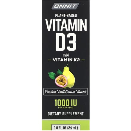 Onnit, plantaardige vitamine D3, vitamine K2, passievrucht guave, 25 mcg (1.000 IE), 24 ml (0,8 fl oz)