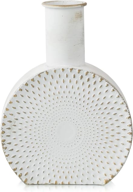 Decoratieve Metalen Vaas 34cm - Rustiek Wit