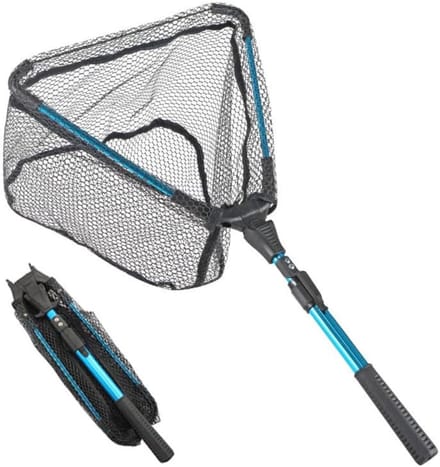 TIM® Schepnet Vissen - Visnet - Telescoop Schepnet - Duurzaam Net met Rubberen Coating - Zwart/Blauw - 42cm x 16cm x 8cm
