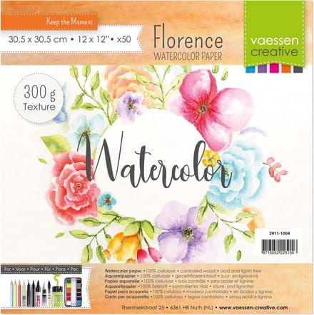 Aquarelpapier - Off White - 30,5x30,5cm - 300 grams - Lichte Structuur - Texture - Florence - 50 vellen