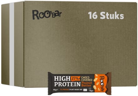 Roo'Bar | High Protein | Choco Covered | Peanut Butter Bar | 16 stuks | 16 x 40 gram