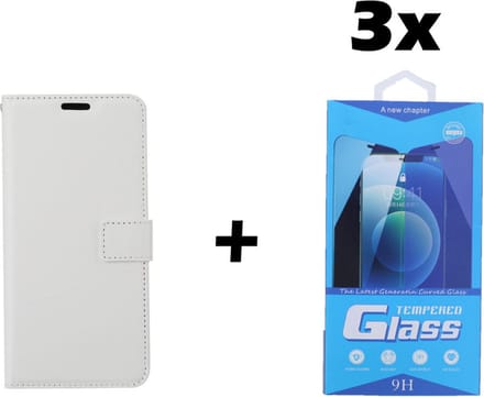 iPhone 6 Plus / 6s Plus Telefoonhoesje - Bookcase - Ruimte voor 3 pasjes - Kunstleer - met 3x Tempered Screenprotector - SAFRANT1 - Wit