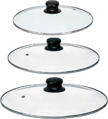 Kinvara Universele pannendeksel set - 3x stuks - Dia 30/28/26 cm - glas - stoomgaatje