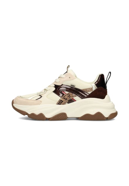 POSH by Poelman GIGI Dames Sneakers - Bruin Met Beige