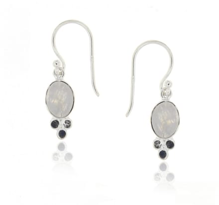 SilverGems Zilveren oorhangers met Regenboog Maansteen edelstenen