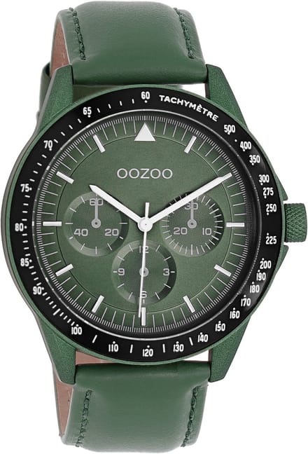 OOZOO Timepieces - Donker groene horloge met groene leren band - C11111