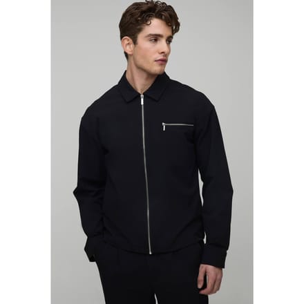Regular Technical Stretch Zip Pocket Overshirt | Black | Size Medium