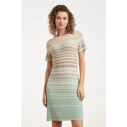 Smashed Lemon Gebreide jurk met zigzag print in groen en beige |