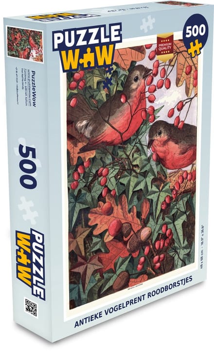 Puzzel Antieke vogelprent roodborstjes - Legpuzzel - Puzzel 500 stukjes
