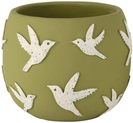 Dekoratief | Bloempot 'Free Birds', groen/wit, cement, 16x16x13cm | A260186