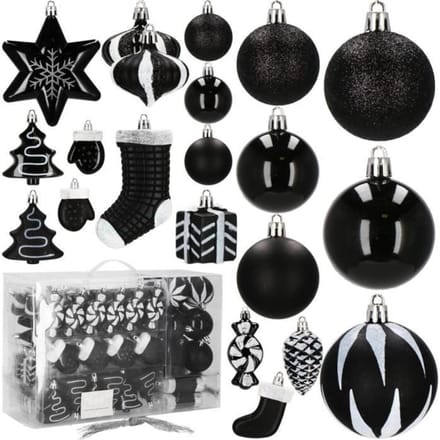Springos Kerstballen - Kerstversiering - Onbreekbaar - 77 Stuks - Zwart