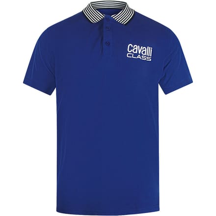Cavalli Class Gestreepte Kraag Irisblauw Poloshirt