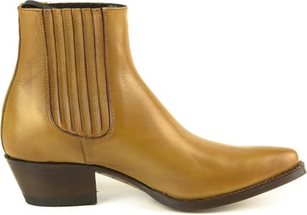 Mayura Boots 2496 Whisky/ Spitse Western Enkellaars Dames Schuine Hak Elastiek Sluiting Glad Leer