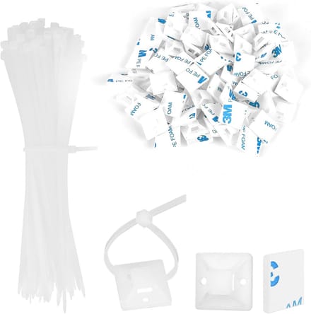 200x Zelfklevende Kabelgootjes Set - Kabelbinder Houder Met Kabelbinders Wit