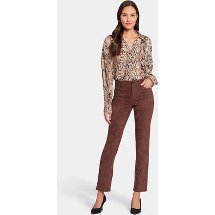 Sheri Slim Broek Bruin Faux Suede | Donker Chocolade