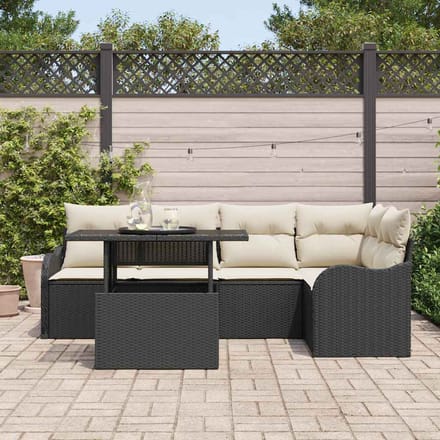 vidaXL Tuinbank Set met kussen met kussen 6 pcs Zwart Poly Riet