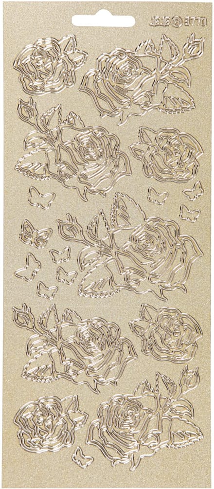 Stickers, rozen, vel 10x23 cm, goud, 1 vel