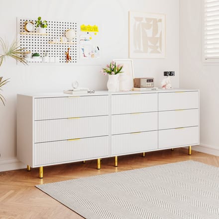 Ladekast - 200x40x72 cm - 9 Laden Modulair - Modern Sideboard - Hout - Wit en Goud