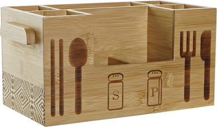 Items keukengerei/bestek houder - 31 x 16 x 15 cm - bamboe hout