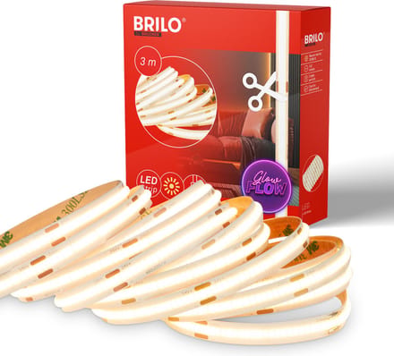 BRILONER Cob - LED Strip 3 meter - warm wit licht - zelfklevend - inkortbaar - wit