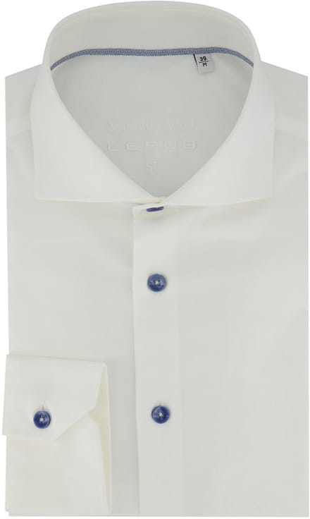 Wit Ledub Slim Fit overhemd wide spread met blauwe details