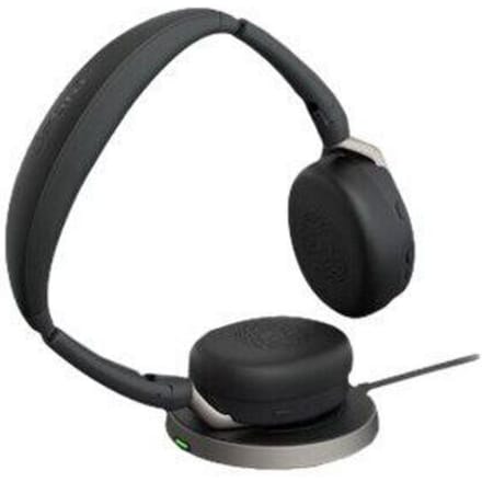 Jabra Evolve2 65 Flex Link380a MS + Ladepad On Ear headset Bluetooth Stereo Zwart Noise Cancelling Headset, Microfoon uitschakelbaar (mute),