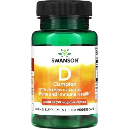 Contient de la vitamine D2 et de la vitamine D3, 50 mcg (2 000 UI), 60 capsules végétales