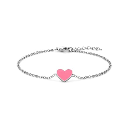 Zilver Gerhodineerd Armband Hart Roze Emaille 16 + 2 Cm 1338589