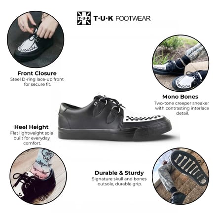 TUK Pointed Creeper Sneaker Zwart Wit Leren Platform Schoenen - A9180