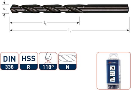 Rotec HSS-R spiraalboor, type N, ø9,0 (10 st.)