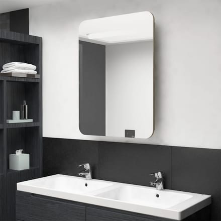 vidaXL - Badkamerkast - met - spiegel - en - LED - 60x11x80 - cm - eikenkleurig