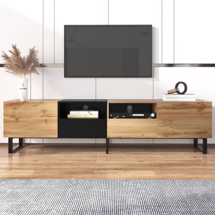 Modern tv-meubel met zwart en houtkleurig design - ruime opbergruimte, stevige constructie