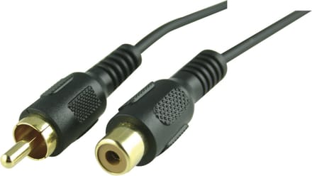 Deltaco MM-24D Composiet/RCA Male - Female (Goldplated), 10 meter, Zwart