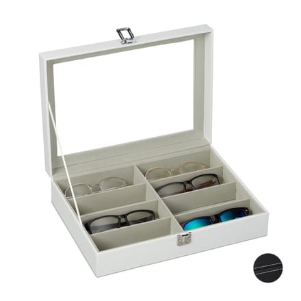 brillendoos voor 8 brillen - 8,5 x 33,5 x 24,5 cm - kunstleer - wit