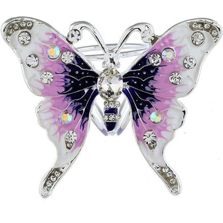 Mode Doux et Ravissant Argent Creux Cristal Papillon Trois Anneaux Boucle de Foulard Broche Accessoires violet