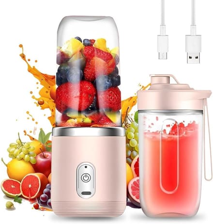 Smoothie Maker - Draagbare Mixer - Verse Drankjes Maken - 6 Roestvrijstalen Bladen - 400 ml - Roze