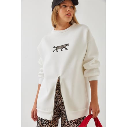 Geborduurd Crewneck Sweatshirt met Rits