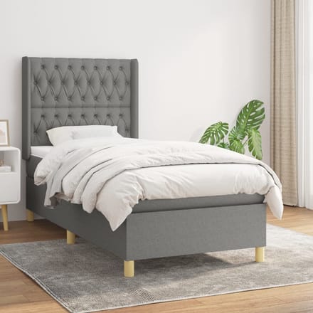 vidaXL - Boxspring - met - matras - stof - donkergrijs - 90x190 - cm