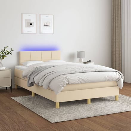vidaXL - Boxspring - met - matras - en - LED - stof - crèmekleurig - 120x200 - cm