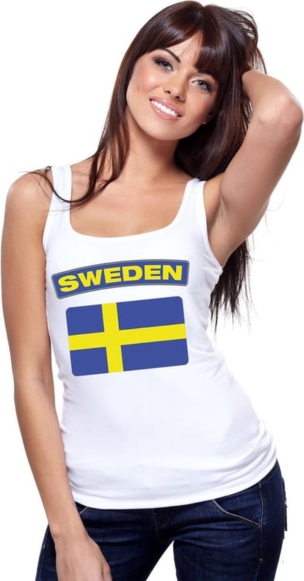 Zweden singlet shirt/ tanktop met Zweedse vlag wit dames M