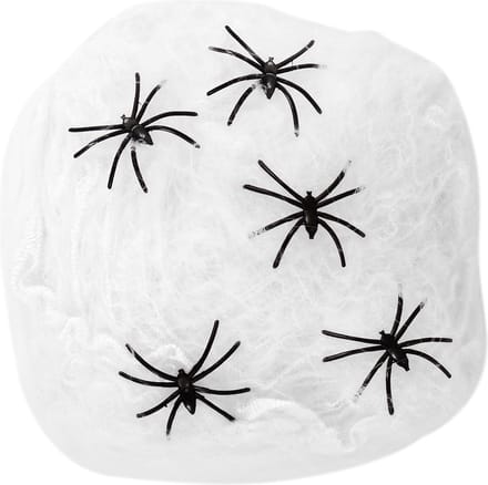 Horror spinnenweb met spinnen - wit - 40 gr - Halloween decoratie