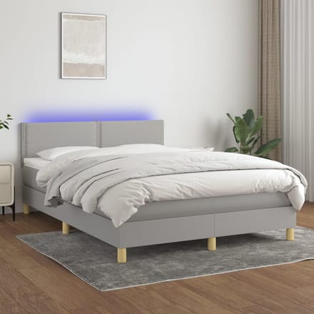 vidaXL - Boxspring - met - matras - en - LED - stof - lichtgrijs - 140x200 - cm