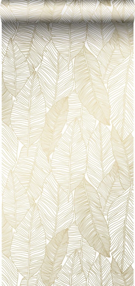 ESTAhome behang getekende bladeren wit en goud - 53 cm x 10.05 m - 139125